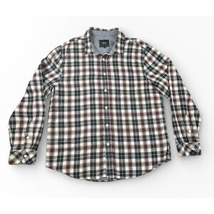 RAILS Owens Shirt Mens Large Navy Burgundy Plaid Cotton Sundown Chambray